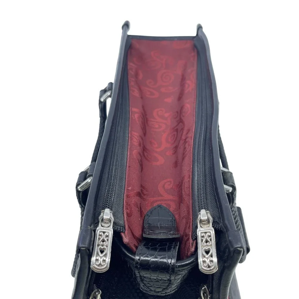 brighton black faux crocodile skin and red cloth pet carrier